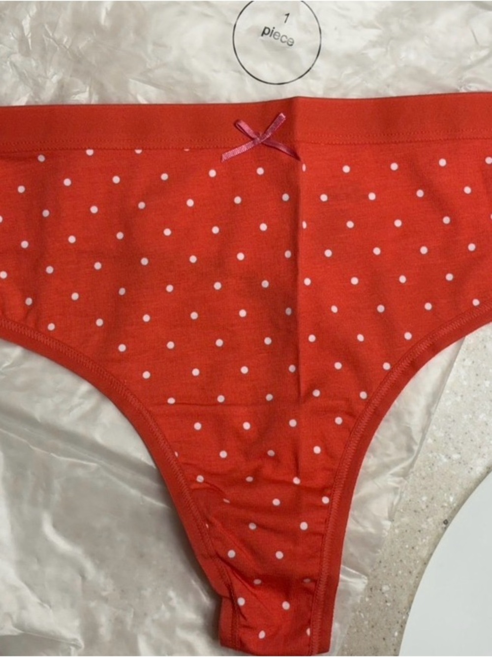 Cacique Coral Polka Dot Thong Panty with Pink Bow size 14/16 NEW
